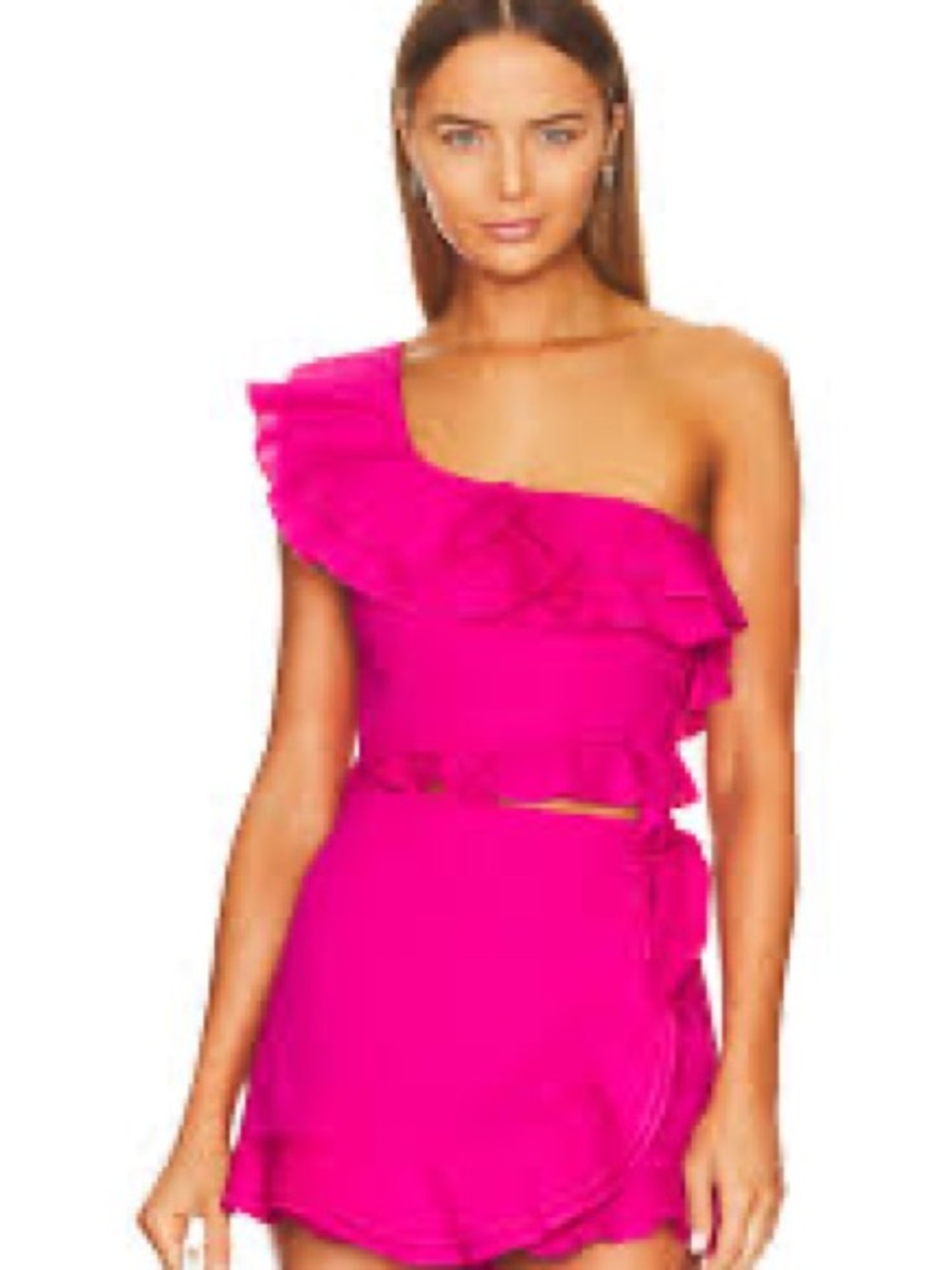 Show Me Your Mumu MEDIUM × REVOLVE Leni Ruffle Top in Hot Pink